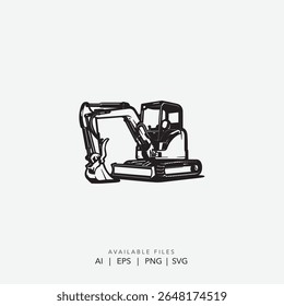 Abstract Black and White Silhouette Excavator Machine, Modern Minimalist Excavator Digger Heavy Equipment silhouette