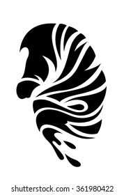 Abstract black and white silhouette of a Zebra closeup. Illustration on white background. Vector