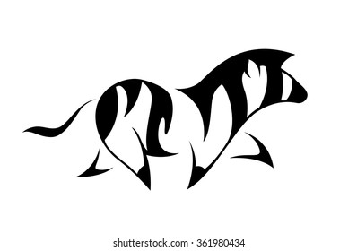 Abstract black and white silhouette of a Zebra closeup. Illustration on white background. Vector