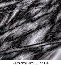 Abstract black and white silky fur background with warped form. Amazing Dynamic glitch screen backdrop. Vector design illustration