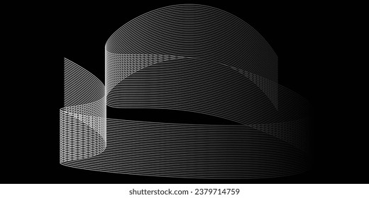 Resumen de la onda suave blanca y negra sobre un fondo blanco y negro. Ola de sonido dinámica. Elemento de diseño. Ilustración vectorial.