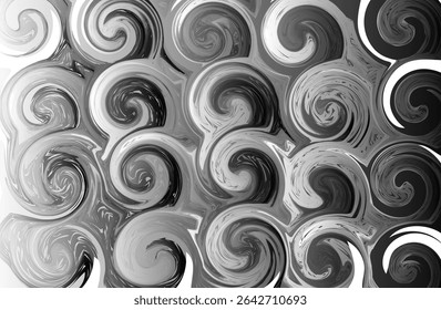 Abstract black and white spiral pattern with brush stroke effect, creating a dynamic and textured impression in elegant monochrome shades
