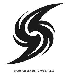 Abstract black and white spiral shape with curved lines and swirling motion icon