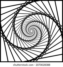 Resumen del fondo de la espiral negra y blanca. Formas espirográficas. Líneas torcidas de espiral. Banner de las olas y las líneas giratorias.