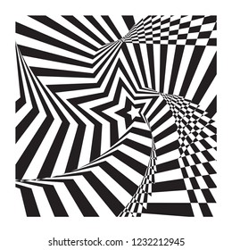 Abstract black and white spirally star stripes optical ilusion illustration background