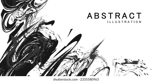 Abstract black and white splashed texture postcard banner vector