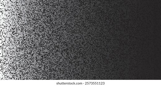 Abstract Black and White Spotted Pattern - Random Placed Spots, Circles of Various Sizes, Grungy Retro Style Texture, Vector Design on Dark Lit Gradient Background