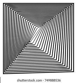 abstract black white square optical art, op art monochrome shapes
