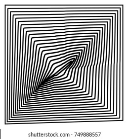 abstract black white square optical art, op art monochrome shapes