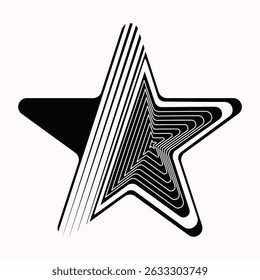 Abstract black and white star design with concentric lines and a bold geometric style. Modern optical illusion pattern ideal for branding, posters, and digital artwork