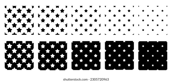 Abstract black and white star pattern. Seamless star pattern set. Great for wallpaper, web background, wrapping paper, clothing, bedding, fabric, packaging, greeting cards, invitations and more.