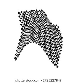 Abstrakte schwarz-weiße Sternmuster-Formen mit verzerrter Wellenverzerrung, moderne geometrische Komposition für Poster, Branding, Hintergründe, optische Kunst und zeitgenössische Grafikdesign-Projekte.