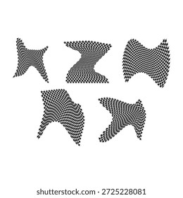 Abstrakte schwarz-weiße Sternmuster-Formen mit verzerrter Wellenverzerrung, moderne geometrische Komposition für Poster, Branding, Hintergründe, optische Kunst und zeitgenössische Grafikdesign-Projekte.