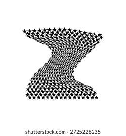 Abstrakte schwarz-weiße Sternmuster-Formen mit verzerrter Wellenverzerrung, moderne geometrische Komposition für Poster, Branding, Hintergründe, optische Kunst und zeitgenössische Grafikdesign-Projekte.