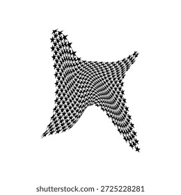 Abstrakte schwarz-weiße Sternmuster-Formen mit verzerrter Wellenverzerrung, moderne geometrische Komposition für Poster, Branding, Hintergründe, optische Kunst und zeitgenössische Grafikdesign-Projekte.