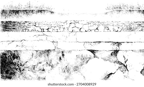 Abstrakte schwarz-weiße Steinwand Textur mit Gras auf der Oberseite