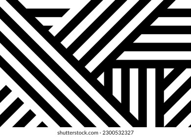 Abstract black and white straight lines with different angles pattern for illustration.