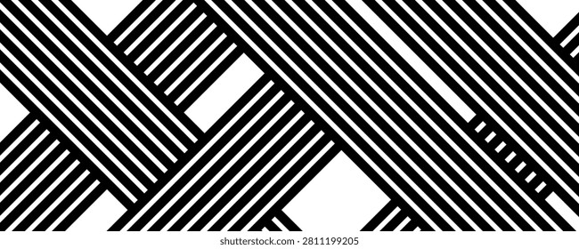 Abstract black and white straight lines with different angles pattern for illustration.