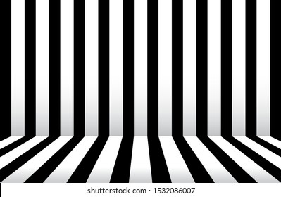 Abstract Black and white stripe background. Room studio with black and with wall and floor line design, illustration - vector