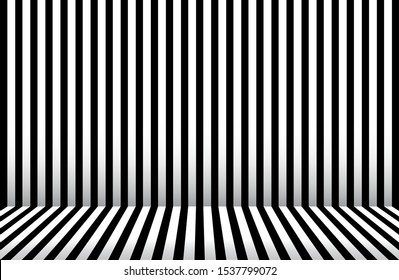 Abstract Black and white stripe background. Room studio with black and with wall and floor line design, illustration - vector