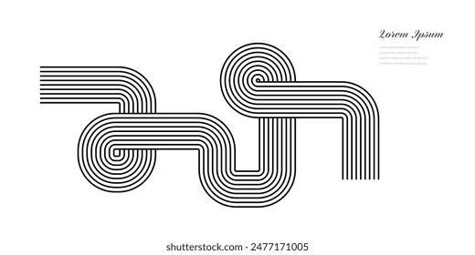 Abstrakte schwarze weiße Streifenlinie. Geometrische Mustertextur. Loop-Designelement. Retro-gestyltes Hintergrundkonzept.