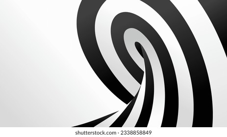 Abstract black and white striped 3d wave. Vector optical illusion. Ocean, sea art pattern. Linear op art dynamic wallpaper. Storm backdrop illustration. Perspective lines loop, swirl, tunnel concept