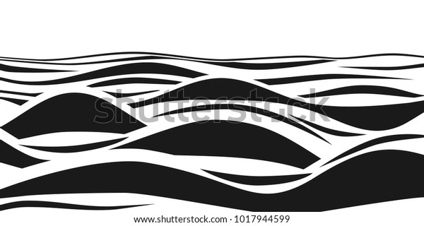 抽象的な白黒の縞模様の3d波 ベクター画像の錯覚 海の波の絵柄 波の効果の嵐の背景にモノクロイラスト のベクター画像素材 ロイヤリティフリー