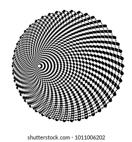 Abstract black and white striped background. Geometric pattern with visual distortion effect. Illusion of rotation. Op art.