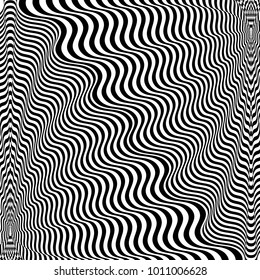 Abstract Black And White Striped Background. Geometric Pattern With Visual Distortion Effect. Illusion Of Rotation. Op Art.