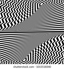 Abstract black and white striped background. Geometric pattern with visual distortion effect. Optical illusion. Op art.