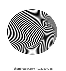 Abstract black and white striped background. Geometric pattern with visual distortion effect. Illusion of rotation. Op art.