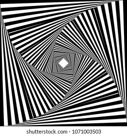 Abstract black and white striped background. Geometric pattern with visual distortion effect. Illusion of rotation. Op art.