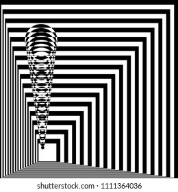 Abstract black and white striped background. Geometric pattern with visual distortion effect. Illusion of rotation. Op art.