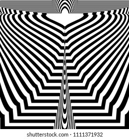 Abstract black and white striped background. Geometric pattern with visual distortion effect. Optical illusion. Op art.