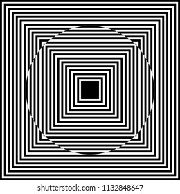 Abstract black and white striped background. Geometric pattern with visual distortion effect. Optical illusion. Op art.