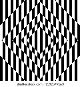 Abstract black and white striped background. Geometric pattern with visual distortion effect. Optical illusion. Op art.