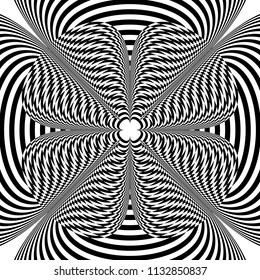 Abstract black and white striped background. Geometric pattern with visual distortion effect. Optical illusion. Op art.
