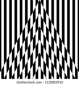 Abstract black and white striped background. Geometric pattern with visual distortion effect. Optical illusion. Op art.