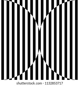 Abstract black and white striped background. Geometric pattern with visual distortion effect. Optical illusion. Op art.