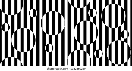 Abstract black and white striped background. Geometric seamless pattern with visual distortion effect. Optical illusion. Op art.