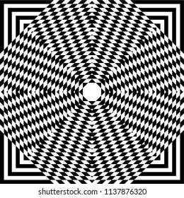 Abstract black and white striped background. Geometric pattern with visual distortion effect. Optical illusion. Op art.