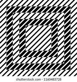Abstract black and white striped background. Geometric seamless pattern with visual distortion effect. Optical illusion. Op art.