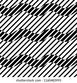 Abstract black and white striped background. Geometric seamless pattern with visual distortion effect. Optical illusion. Op art.
