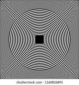 Abstract black and white striped background. Geometric pattern with visual distortion effect. Optical illusion. Op art.