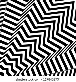 Abstract black and white striped background. Geometric pattern with visual distortion effect. Optical illusion. Op art.