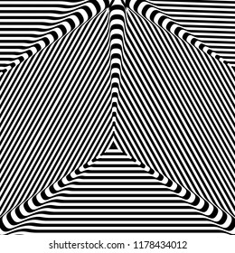 Abstract black and white striped background. Geometric pattern with visual distortion effect. Illusion of rotation. Op art.
