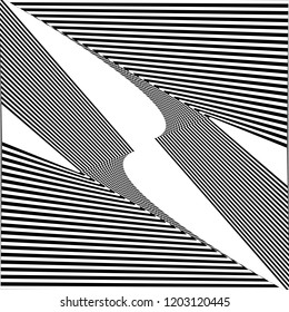 Abstract black and white striped background. Geometric pattern with visual distortion effect. Optical illusion. Op art.
  
