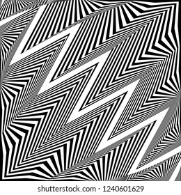 Abstract black and white striped background. Geometric pattern with visual distortion effect. Optical illusion. Op art.
