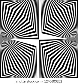 Abstract black and white striped background. Geometric pattern with visual distortion effect. Optical illusion. Op art.