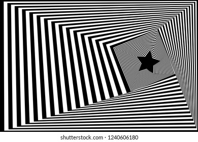 Abstract black and white striped background. Geometric pattern with visual distortion effect. Optical illusion. Op art.